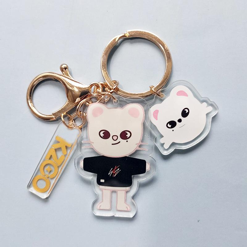 Stray Kids SKZOO Cartoon Double Sided Acrylic Keychain Cute Anime Character Keyring Bag Pendant Fan Merchandise Gift for STAY