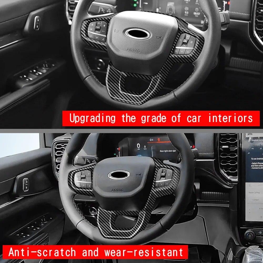 Carbon Fiber Look Car Steering Wheel Cover Trim For Ford Ranger T9 2023+ Auto Accessories