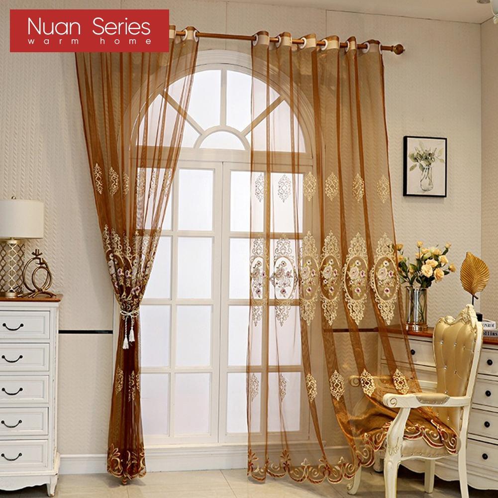 1 Stück Nuan Serie Europäischer Luxus Klassisch Bestickter Voile Vorhang Transparent Tüll für Wohnzimmer Schlafzimmer Balkon Fenster Heimdeko