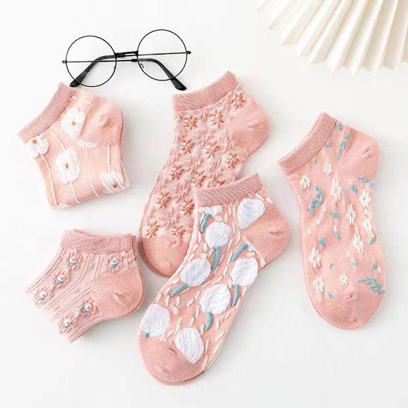 Female Spring and Summer Sweet Floral Lovely College Wind Invisible Socks