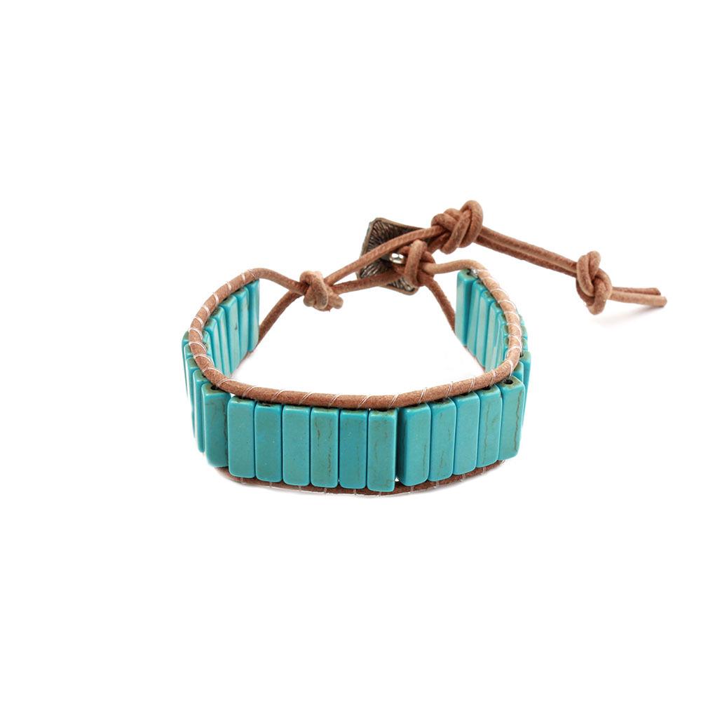 Handmade Turquoise and Cowhide Woven Bracelet