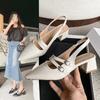Comfort Shoes for Women Buckle Luxury Sandals Block Heels 2025 Summer Suit Female Beige Med Retro Fashion Chunky Girls