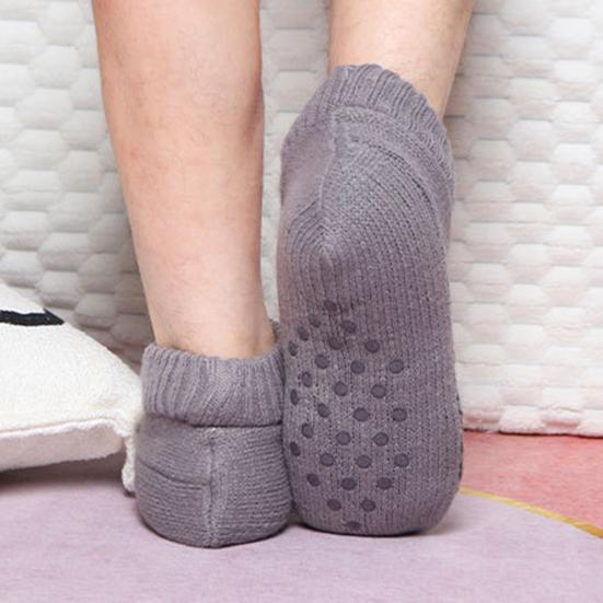 Retro Winter Slipper Socks Thickened Fleece Lined Low Cut Socks Socks with Grips Non-Slip Ankle Slipper