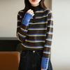 Color Block Striped Half-High Neck Sweater - Women's Fashion Slimming Knit Base Layer for Autumn/Winter.