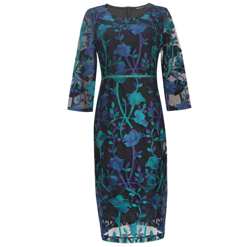 

Платье весна/осень большого размера из сетки с вышивкой - Европейский/Американский стиль, Французское приталенное повседневное 5XL