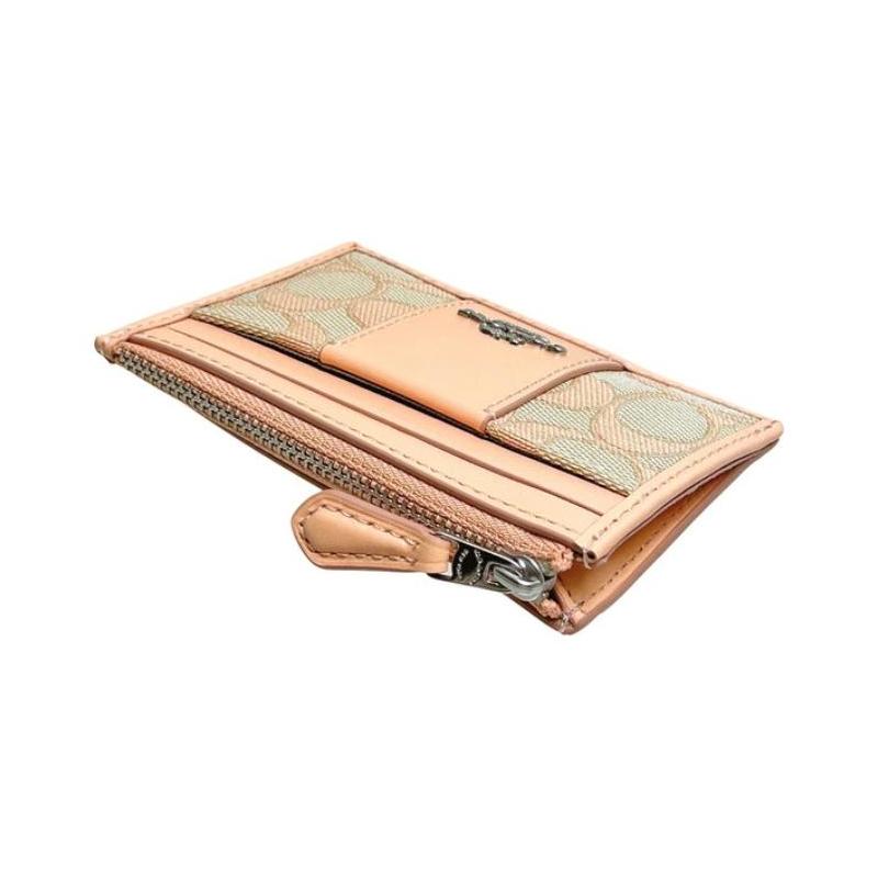 COACH Skinny Id Case 11 Classic Presbyopia Logo Zipper Closure Calfskin Card Holder Regular Women's Orange Pink orange pink