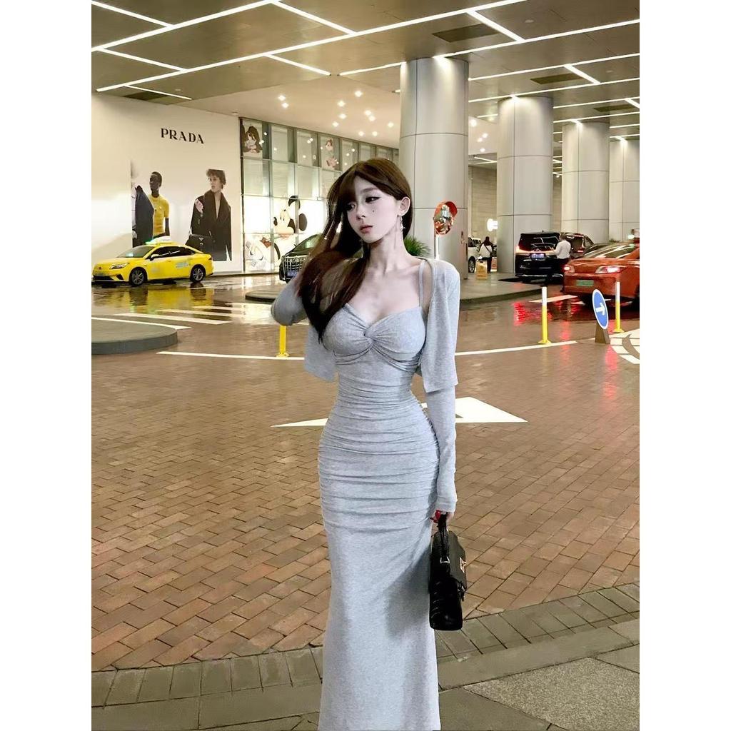 Sexy Cross-Border Two-Piece Set: Chic Style with Short Jacket & Padded Chest, Hip-Hugging Design.