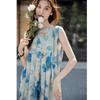 MOKANA Fashion Elegant Printed Sleeveless Mid-Length Ink Wash Dress
