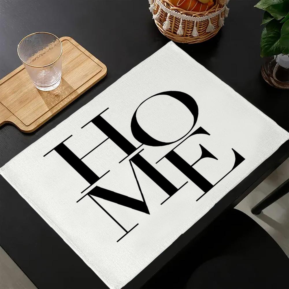 Set da 4 tovagliette geometriche bianche e nere personalizzate in cotone e lino per tavolo da pranzo, sottobicchiere, sottotazza per ciotola/tazza, decorazione per la casa 10.11WJY