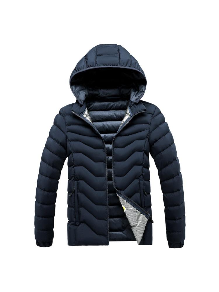 Winter Solid Colour Comfortable and Versatile Jacket Removable Cap Light Cotton Jacket Men's Models Padded Thickened Hooded Jacket Men