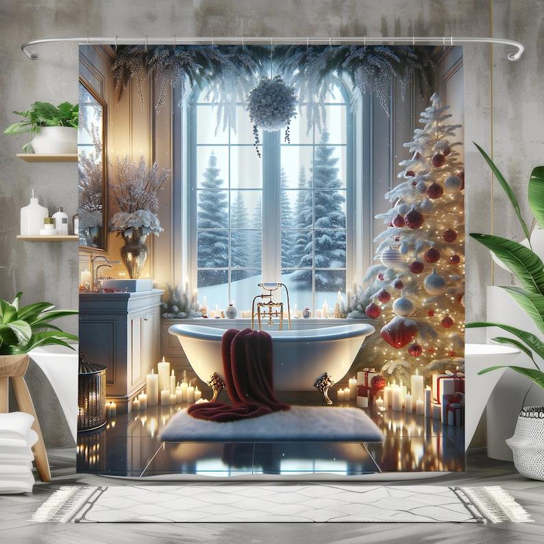 

Luxury Christmas Winter Wonderland Shower Curtain, Romantic Festive Bathroom Accessory with Elegant Holiday Decor 90x180cm35x71in