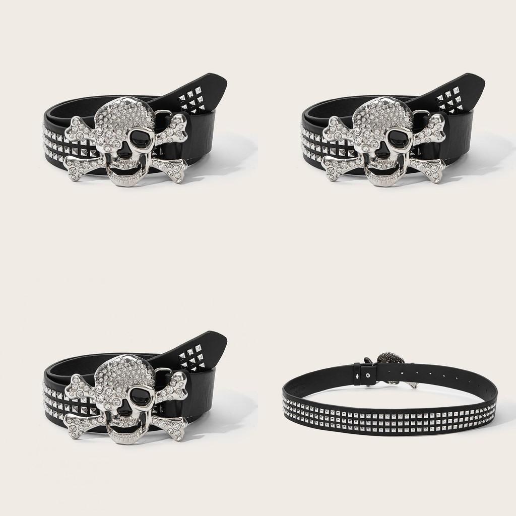 Punk Skull Leather Belt With Alloy Buckle For Men And Casual Wear