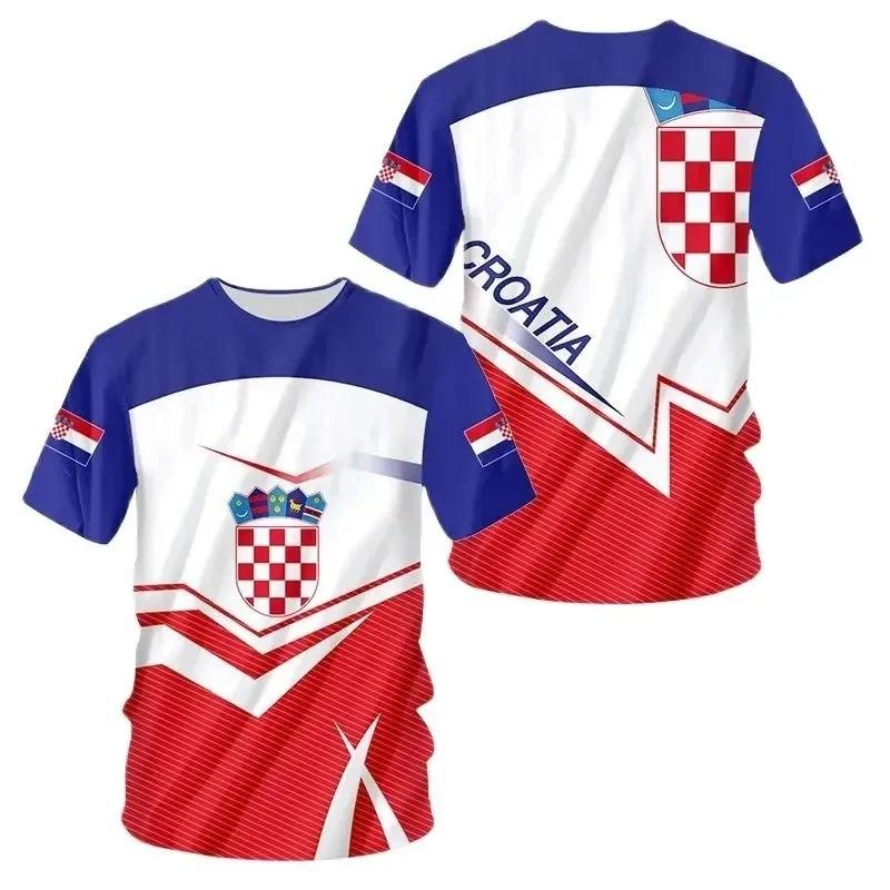 Croatia National Flag and National Emblem 3D Printing Cross-border New Men's Casual Round Neck Short-sleeved T-shirt Factory Direct Sales