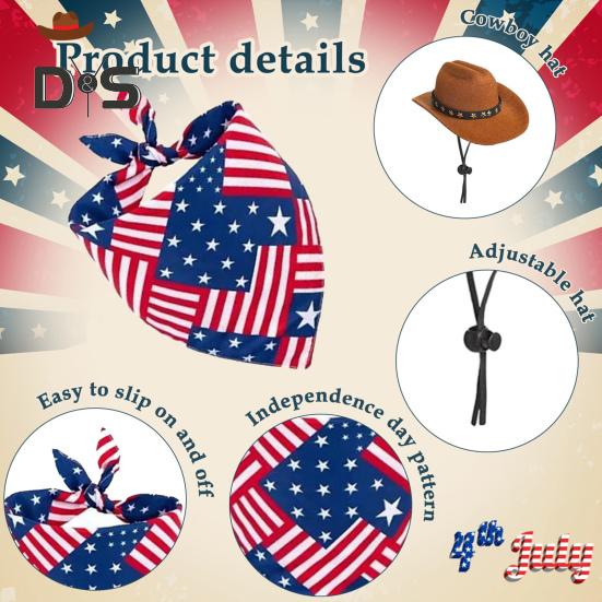Independence Day Goose Outfit American Flag Balaclava Cowboy Hat Set for 23" Goose Statue Patriotic Decoration for Lawn Garden Patio Yard
