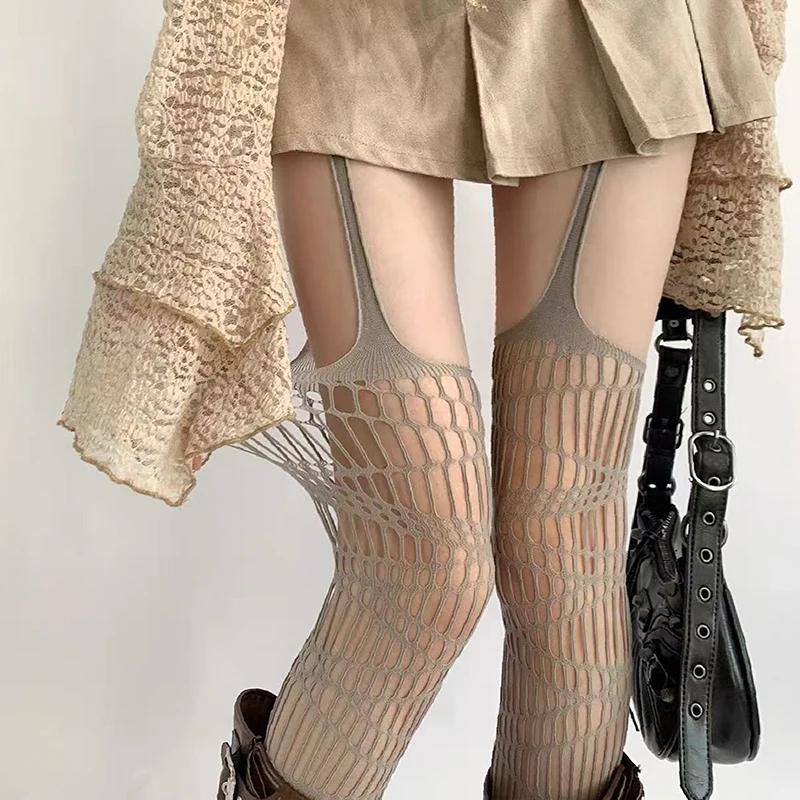 

Женские сексуальные кружевные чулки-сетка с прорезями, однотонные колготки, колготки с нерегулярными прорезями, колготки с эффектом обнаженной кожи, тонкие колготки с подвязками one size