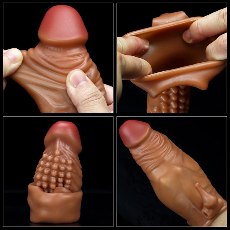 Spike Sleeve Male Penis Sleeve Lengthened and Enlarged Hollow and Thick Glans Cap Fun To Extend Silicone Long-lasting Penis Sleeve