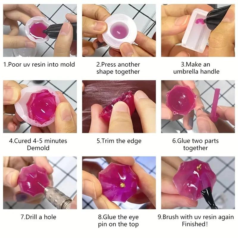 4Pcs DIY Crystal Resin Cute Umbrella Pendant Silicone Mold Summer Umbrella Bodysuit Silicone Mold