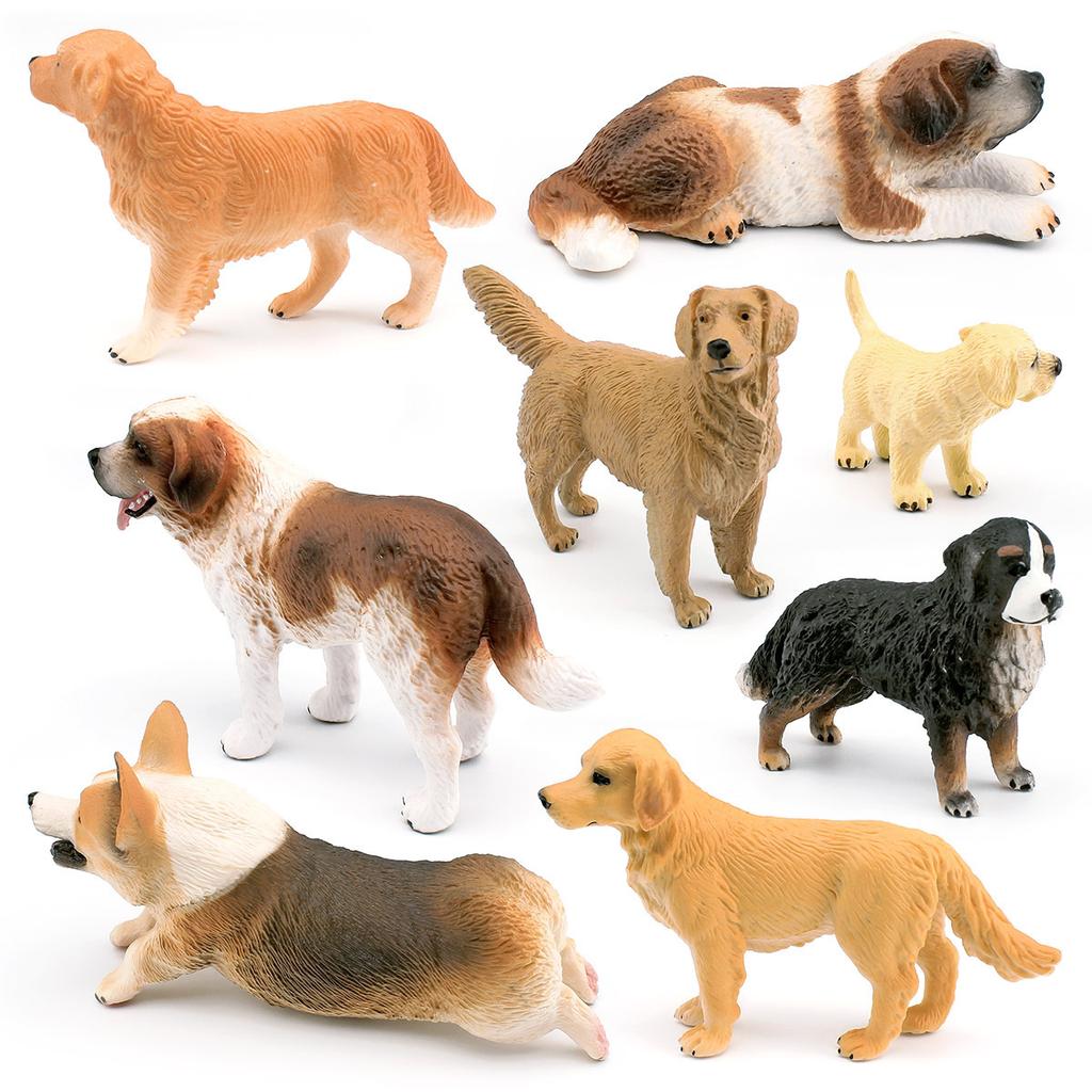 8 Simulated Dog Models Golden Retriever Bona Mountain Dog St. Bernard Short Legged Corgi Static Ornament Toys