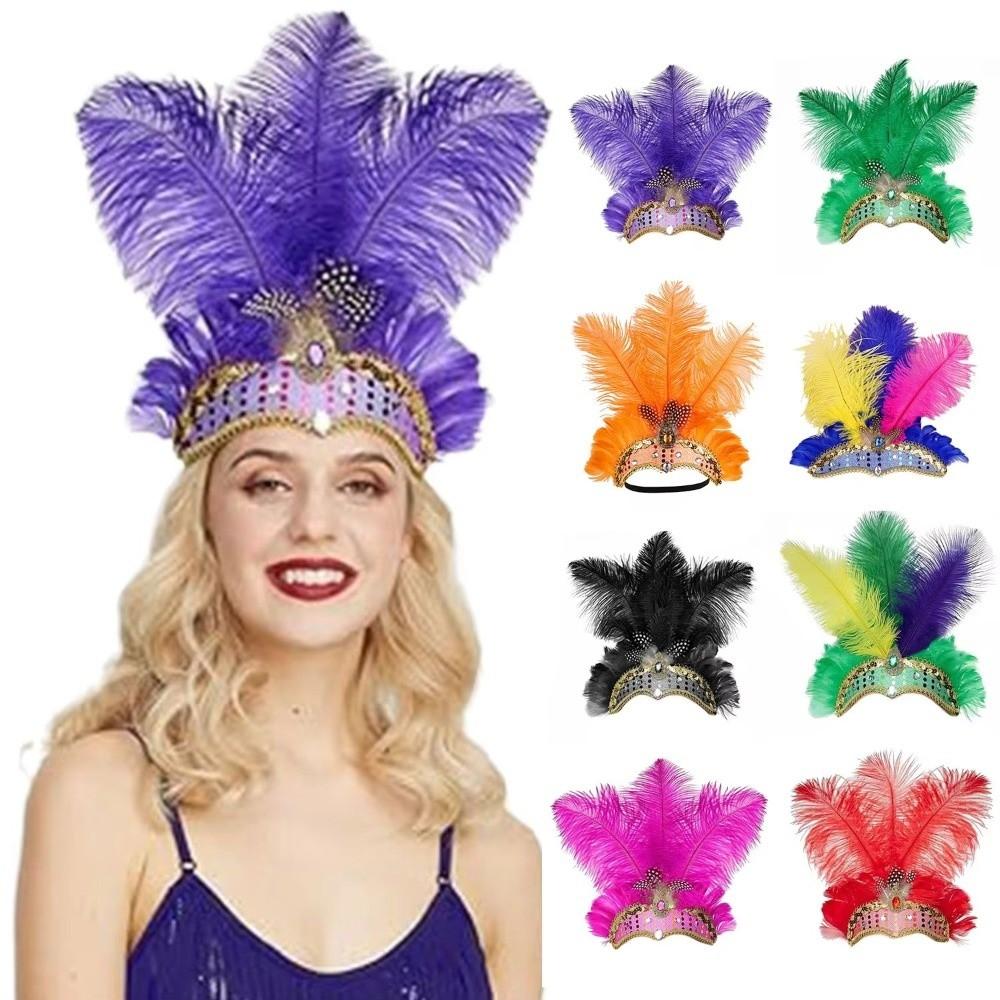 Fashion Colorful Feather Headpiece Brazilian Carnival Decorative Feather Headdress Stage Performance Hair Band Carnival Events