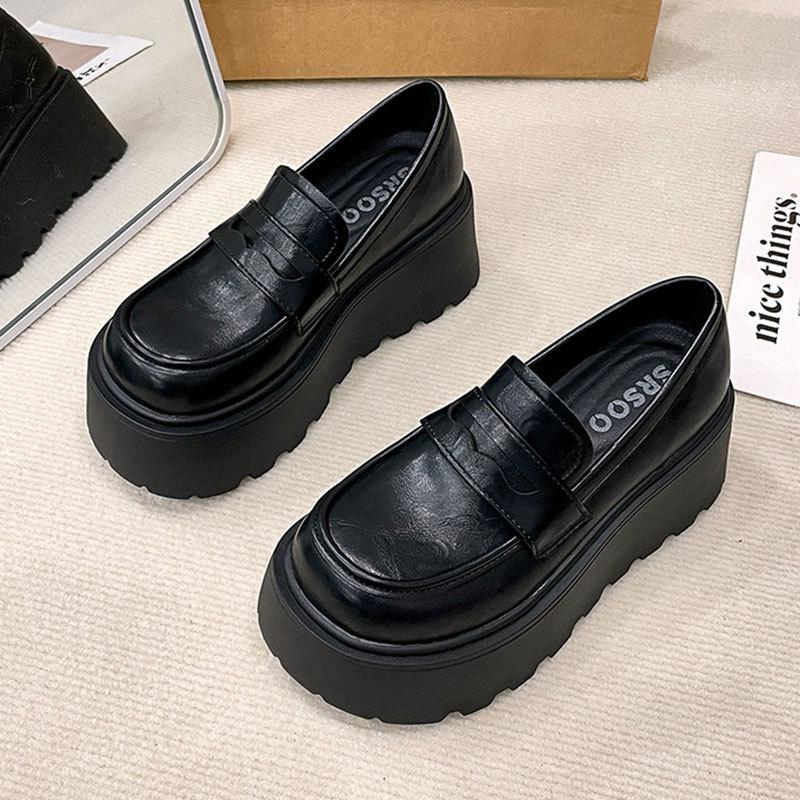 

Small versatile heightening loafer single shoes women s spring and autumn 2025 new muffin platform British style small leather shoes 35 чорний