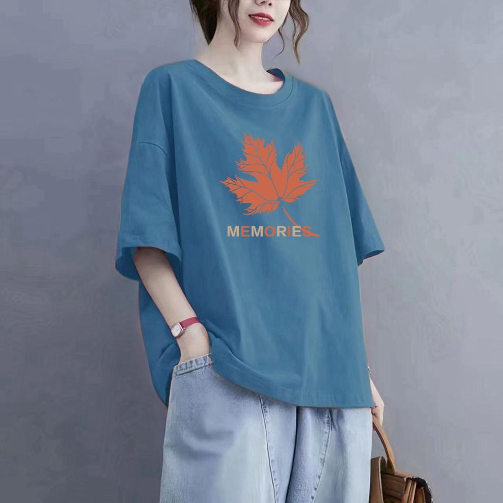 Tricou cu mâneci scurte din bumbac Top casual imprimat la modă de vară pentru femei