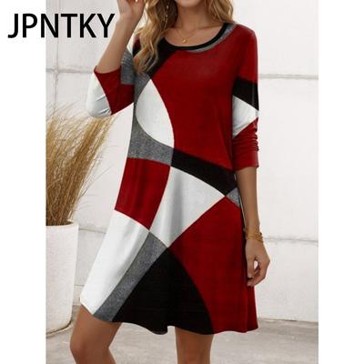 JPNTKY Women's Fashion Autumn Winter Long Sleeve O-Neck Casual Dresses