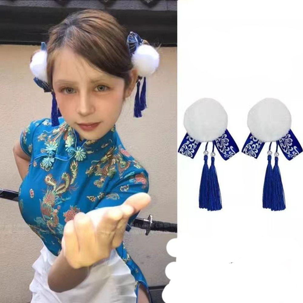 Cloth Chun-Li Hair Bun Clip Barrettes Chinese Style Hairpin  Cheongsam Headwear