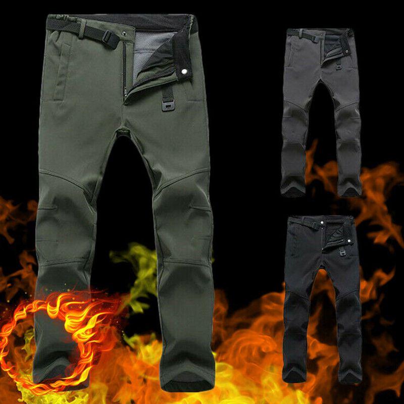 Winter Mens Thick Work Pants Windproof Tactical Outdoor Fleece Trousers Thermal
