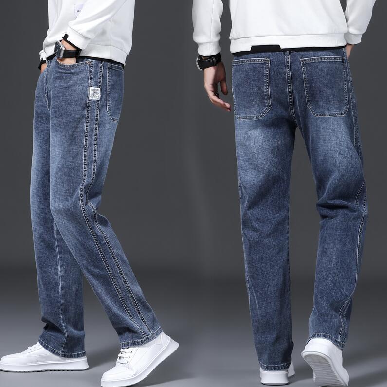High-end Smoke Gray Jeans Straight Loose Spring and Autumn Thick Medium Diagonal Pocket Casual Pants Large Size Winter