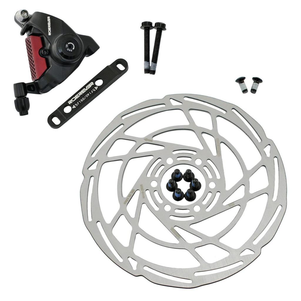 RIDEREVER Flat Mount Mechanical Disc Brake Set 160mm Black x RD2321 MCX-2 Dual-piston w/ Rotors, Red,