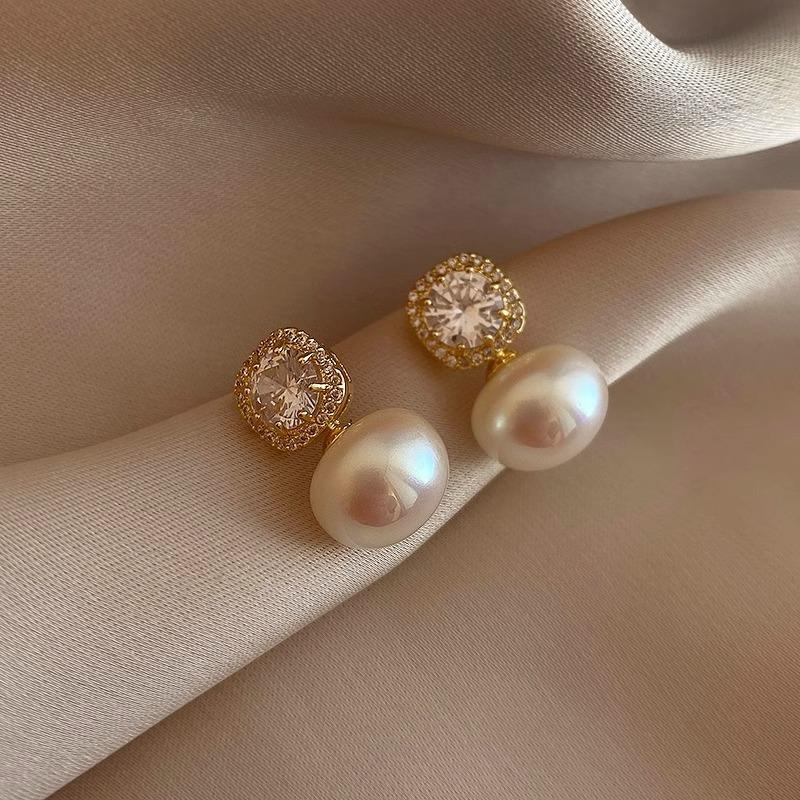 Vintage Pearl Stud Earrings - Luxurious Ear Accessories with Simple and Elegant Style - Zirconium Stone Silver Hook Earrings