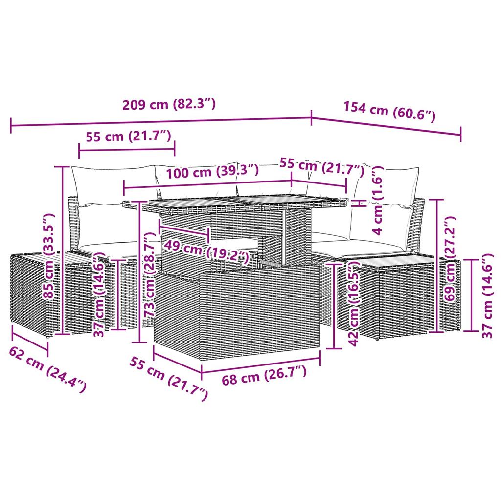 Garden Sofa Set with Storage 5 pcs Black Poly Rattan