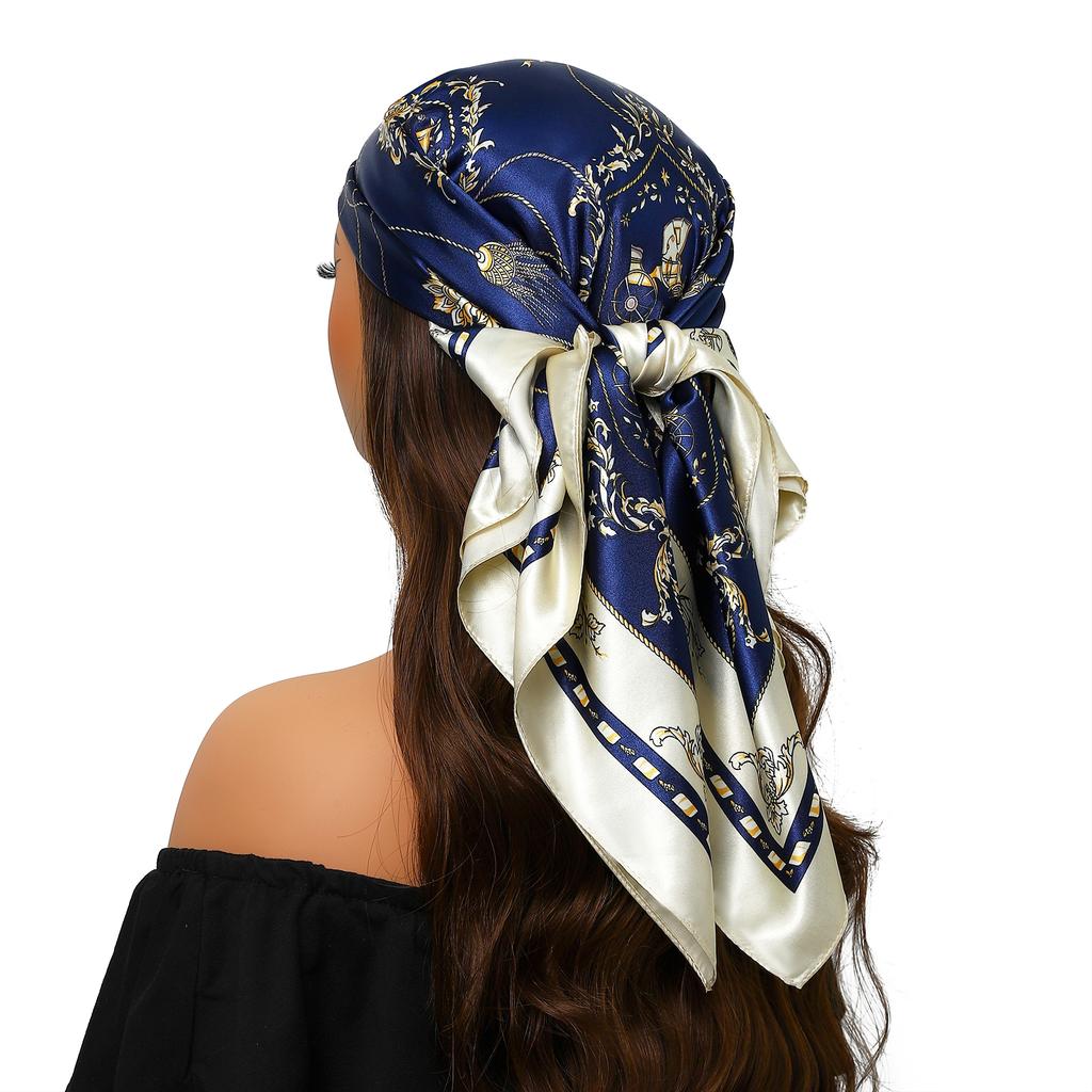 Lenço de Cabeça Feminino Marca de Luxo Quadrado 90*90cm Seda Foulard Cetim Bandana Cabelo Lenço de Pescoço Macio Hijab Lenços de Cabelo Para Senhoras