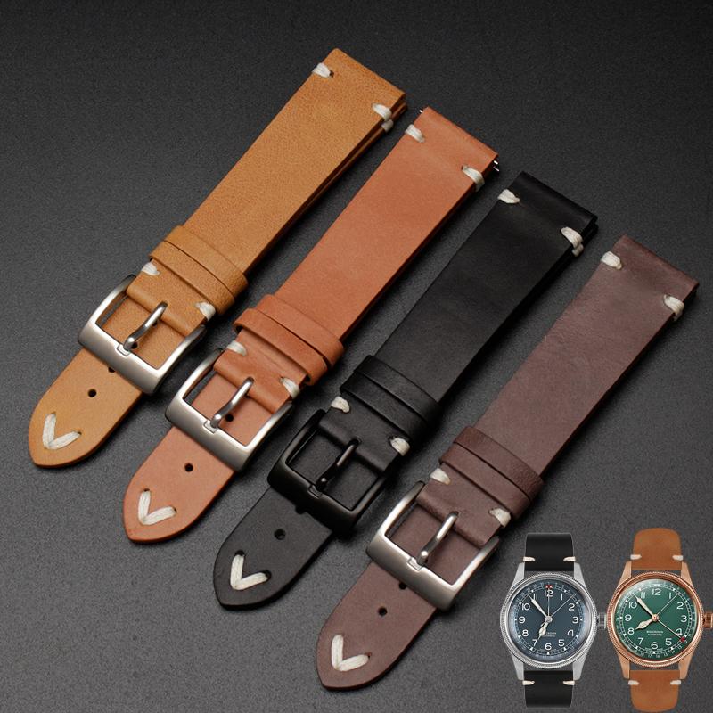 For Oris 65 Genuine Leather Strap Diving Belt Series Copper Ring Bronze Large Crown Tudor Vintage Watch Chain 18mm 20mm 22mm
