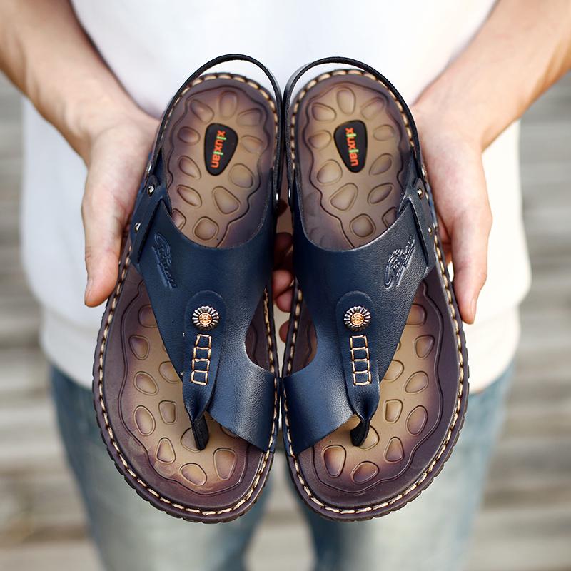 Men Sandals Leather Trail Wading Shoes Open Toe Wide Outdoor Flip Flops Athletic Hiking White Beach Walking Roman Sandals