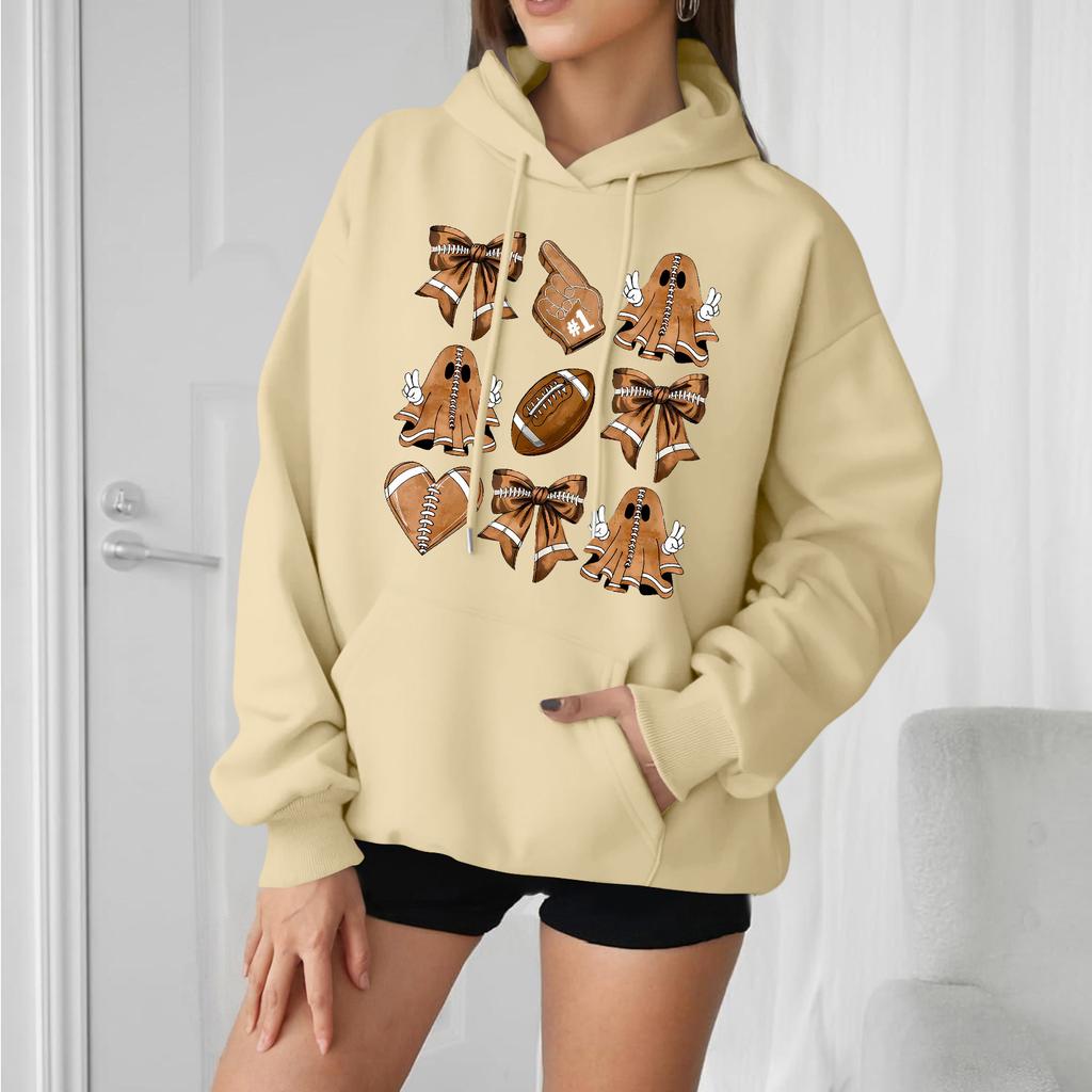 Women's Casual Fashion Comfortable Round Neck With Hood Long Sleeve Halloween Print Warm Sweatshirt