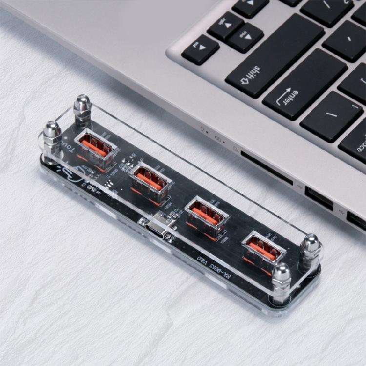 Small 4 Port USB Charging Dock with Sturdy Acrylic Base Smooth USB Power Base Acrylic Texture for Phones and Tablets