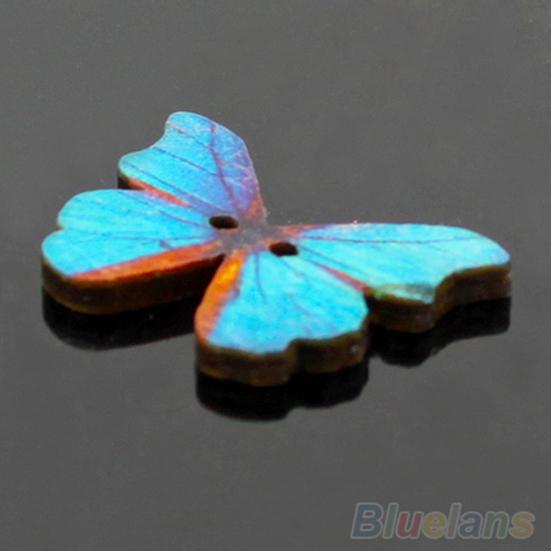 50pcs 2 Holes Mixed Color Butterfly Wooden Buttons Sewing Scrapbooking DIY