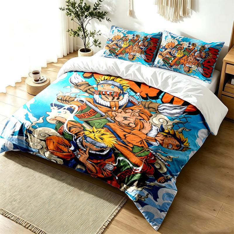 Set Copripiumino Naruto 3 Pezzi Semplice Moderno Set Biancheria da Letto Resistente alle Pieghe Tessuto Morbido Uso Stagione Singola un regalo perfetto