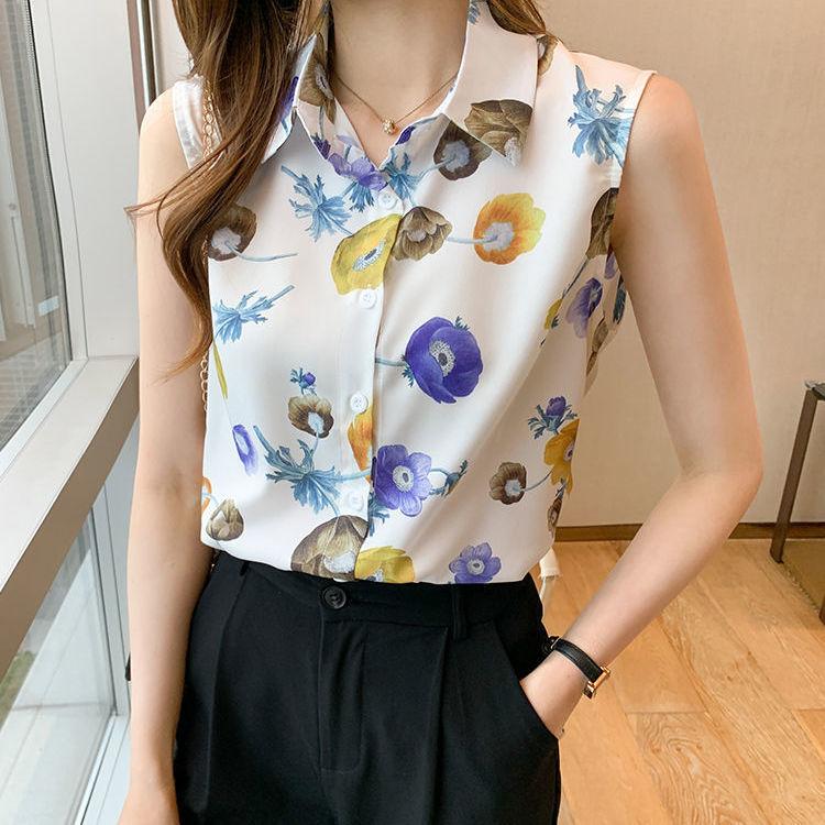 

Женские топы и блузки без рукавов с цветочным принтом, майка Femme, летние повседневные рубашки, женская блузка 3XL жёлтый