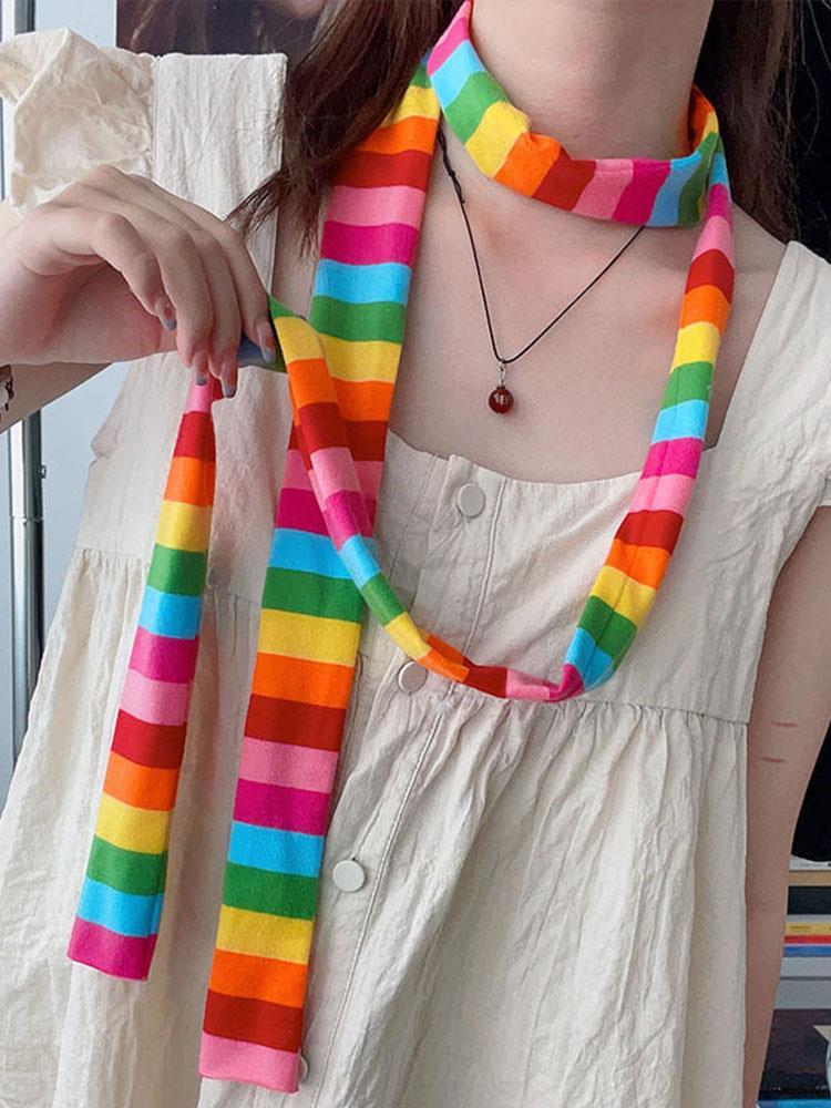 Gestreifter Schal Lange Krawattenschal Damen Baumwollschals Dünner und schmaler Schal Harajuku Gestreifte Strickschals Mädchen Halswärmer Neu