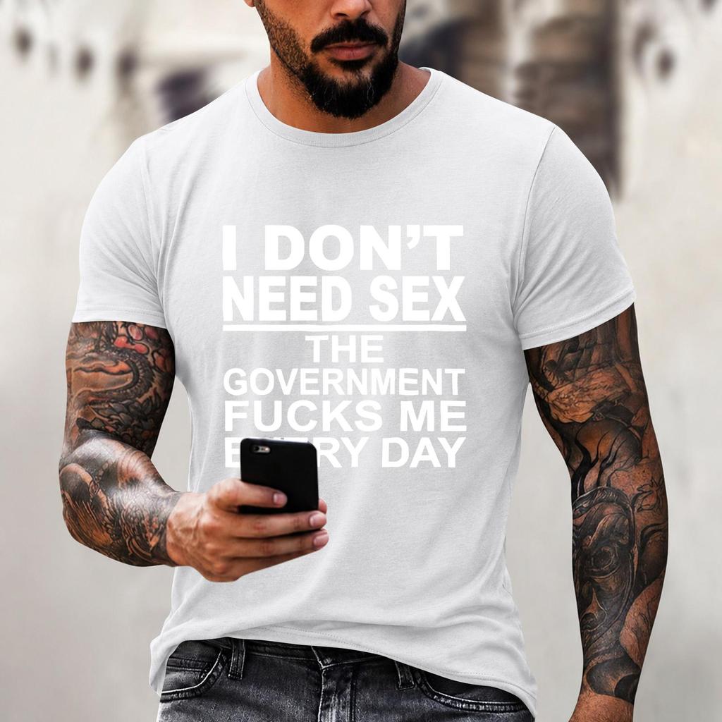 Men's Funny Letter Print Casual Loose Fit Graphic Tee Shirt for Everyday Wear