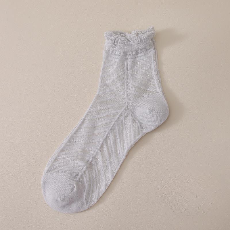 

Женские весенне-летние тонкие дышащие чулки из стекла с листовым узором 1 pair светло-серый