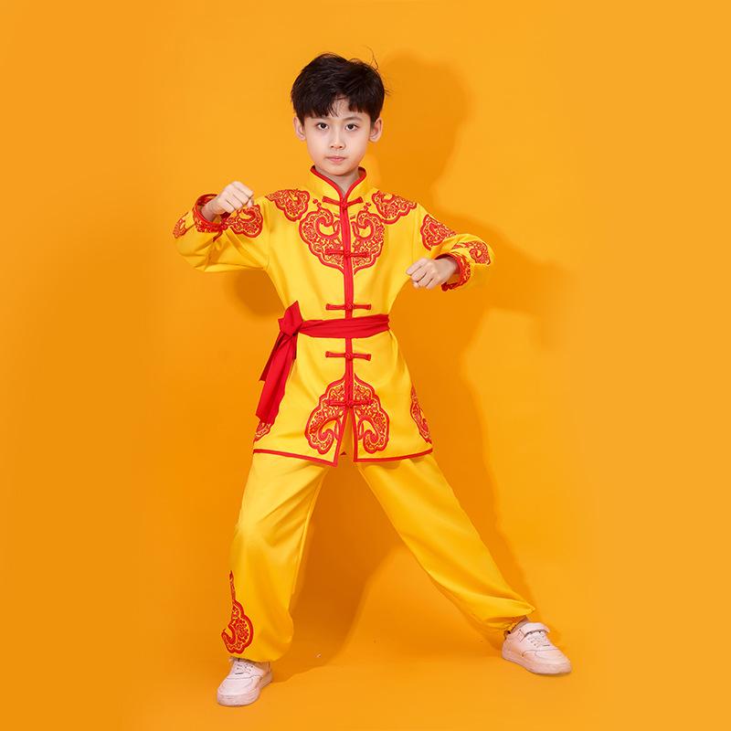 Chinese Kung Fu Uniform Two-piece Set Boy Children Perform Wushu Sets Boy Collar Long Sleeve Shirt + Trousers Tai Chi
