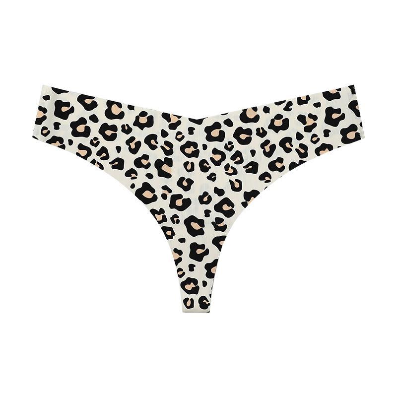 Sexy Leopard Seamless Underwear Women's Ice Silk Breathable Sports Pure Cotton Crotch Antibacterial Women's Thong Panties