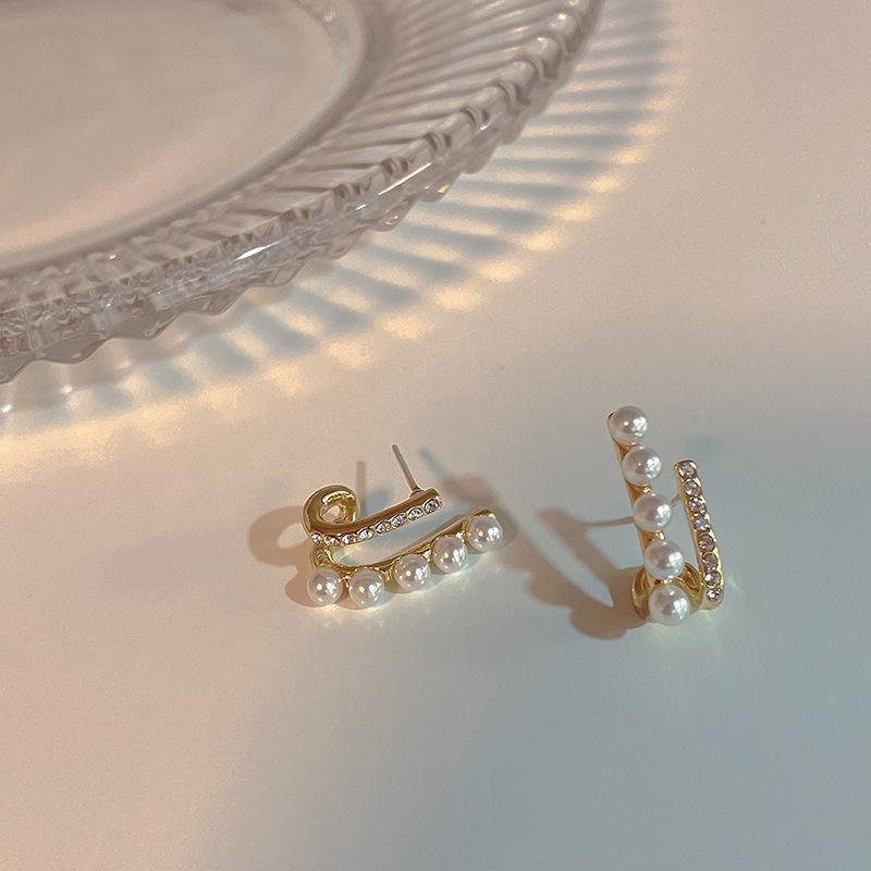 1Pair  Arrival Stud Earrings  Pearl Women Classic Double-Layer  Pearl Earrings Female Korean Simple Jewelry