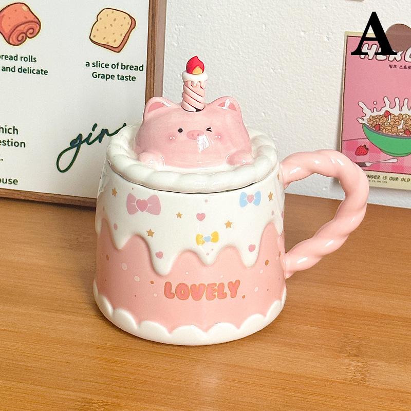 Cartoon Ceramic Mug With Lid Cake Milk Mugs Coffee Cups Tea Water Cup Birthday Christmas Gifts For Friends Drinkware