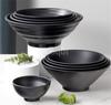 Black Melamine Tableware Black Matte Stripe Ramen Bowl Plastic Household Rice Noodle Salad Bowl Kitchen Dumpling Ramen Bowl Set