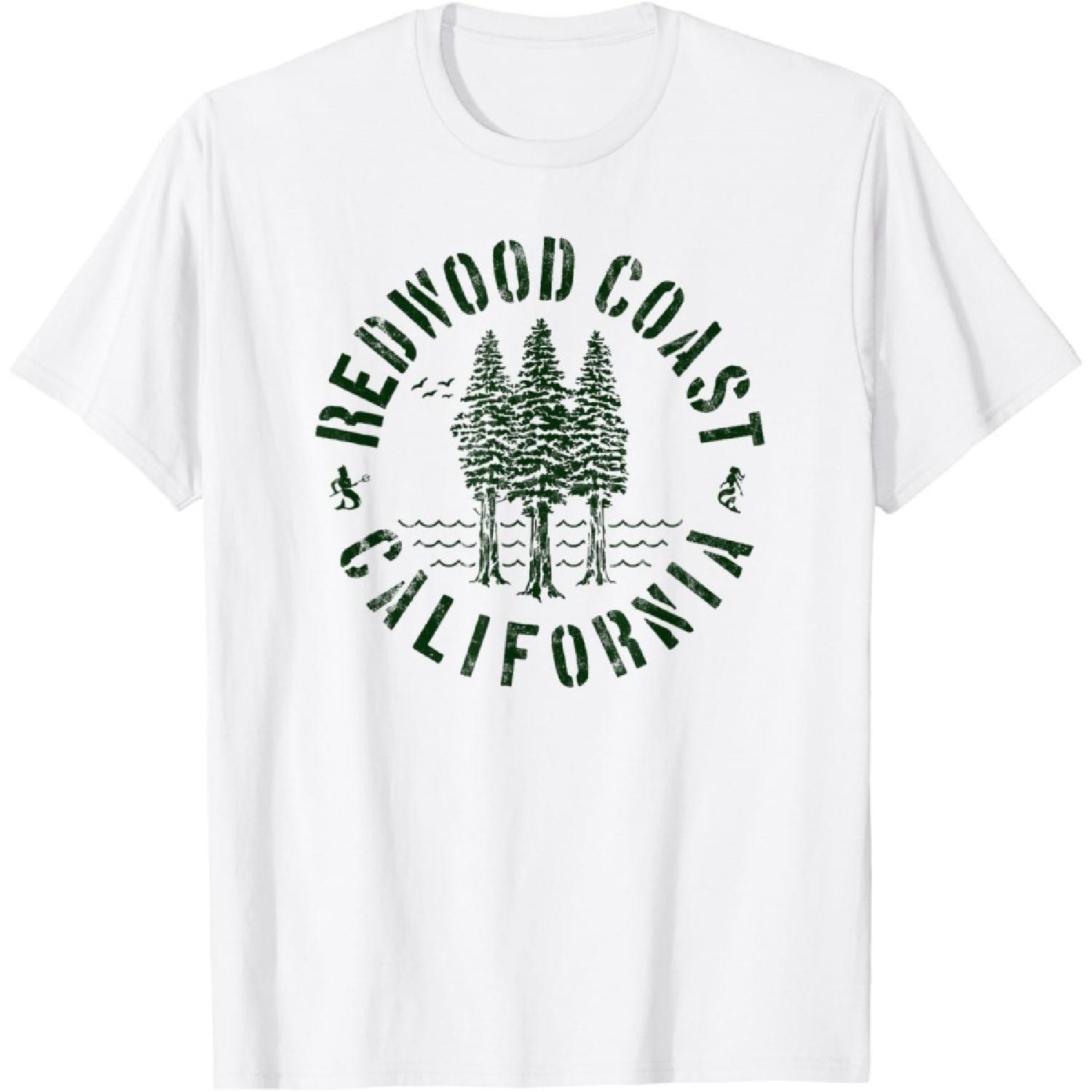 

Redwood Coast California Trees Forest Ocean Outdoors Camping T-Shirt XXXXXL білий
