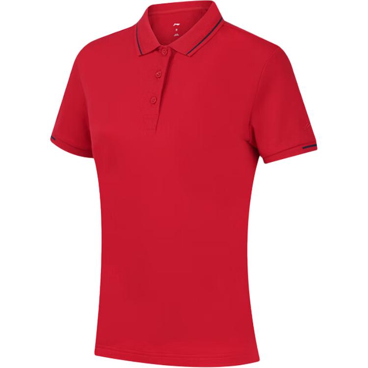 

Li-Ning Solid Color Casual Breathable Comfortable Short Sleeve Polo Shirt Women tops Bull-Red APLT084-8 M